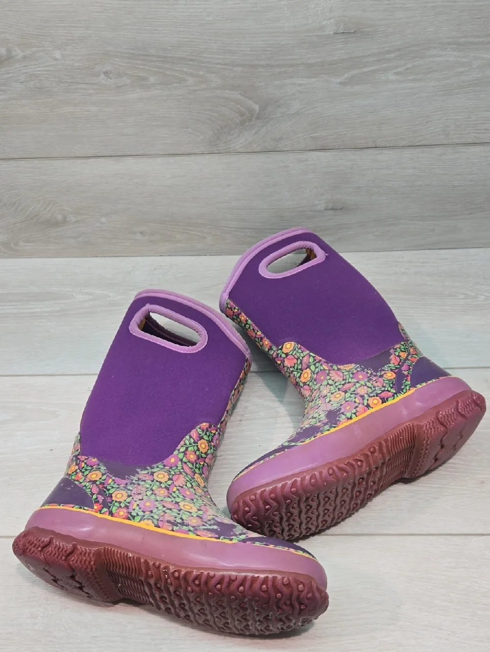 Bogs Kids' Big Girl Purple Floral Rain Boots Shoea Sz 3